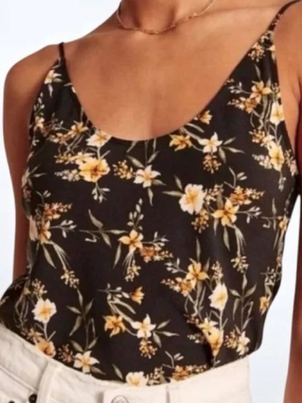Abercrombie & Fitch Yellow Floral Scoop Neck Cami